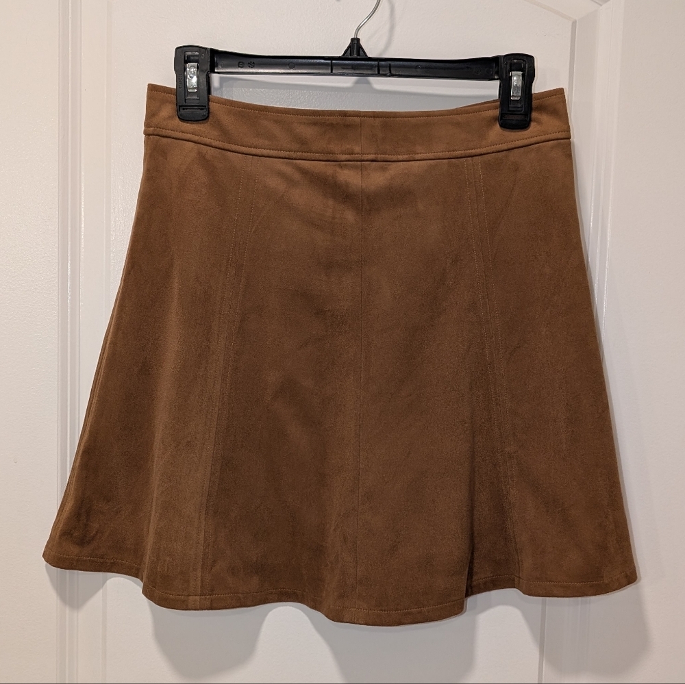 LOFT Faux Suede Camel Brown A-Line Mini Skirt Size 2